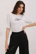 0472 Baskılı Oversize Örme Tişört - Beyaz resmi